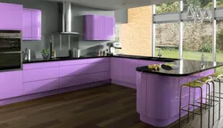 Kitchen Interior In Lilac Gray Color