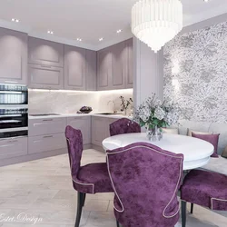 Kitchen interior in lilac gray color