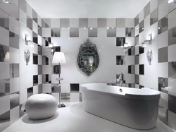 Зеркальная плитка в ванной дизайн