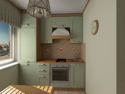 Interior of a small kitchen with a refrigerator