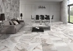 Marble tiles in the living room interior