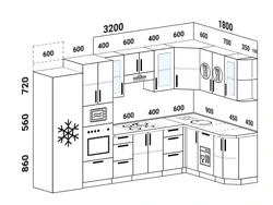Corner kitchen design with dimensions