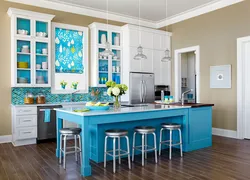 Colors that go with blue in the kitchen interior