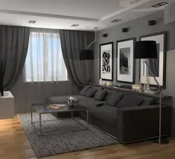 Черный диван в интерьере гостиной фото