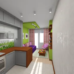 Kitchen living room 12 sq m with balcony design