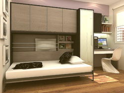 Дизайн спальни с двуспальной кроватью и шкафом