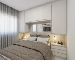 Bedroom design with double bed and wardrobe