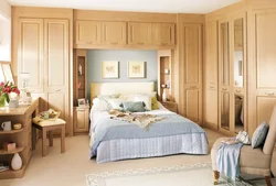 Bedroom design with double bed and wardrobe
