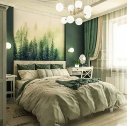 Bedroom Interior With Green Wallpaper Photo
