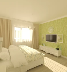 Bedroom interior with green wallpaper photo