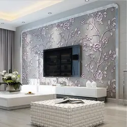 Wallpaper in the living room design in the apartment combined real