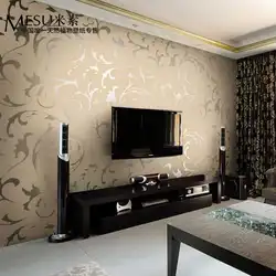 Wallpaper in the living room design in the apartment combined real