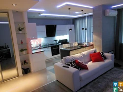 Studio apartment design 35 sq m with kitchen