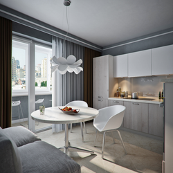 Studio apartment design 35 sq m with kitchen