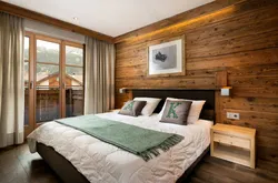 Bedroom Interior With Wooden Wall Photo