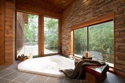 Bathroom with floor-to-ceiling windows photo