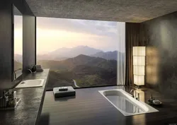 Bathroom with floor-to-ceiling windows photo