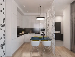Kitchen partition in a studio apartment photo