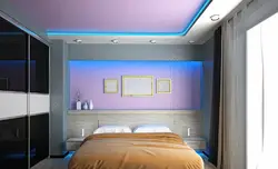 LED ilə yataq otağı üçün asma tavan fotoşəkilləri