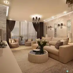 Beige living room photo in modern style