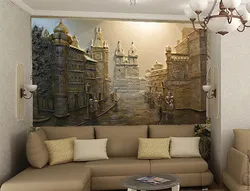 Современная фреска в интерьере гостиной