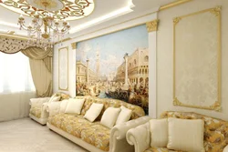 Современная фреска в интерьере гостиной
