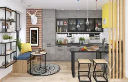 Loft-style kitchens with a bar counter photo design