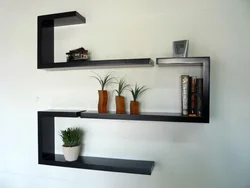 Hanging shelves in the living room interior photo