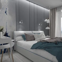 Bedroom design in gray and blue tones