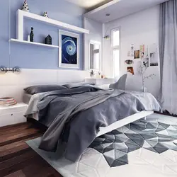 Дызайн спальні ў шэра блакітных танах