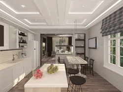 Дизайн кухни гостиной прямоугольной формы