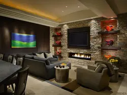 Living room design with and with stone
