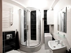 Black and white bathroom with shower photo