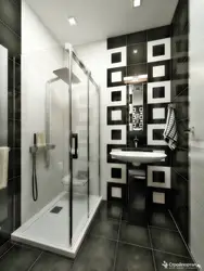 Черно белая ванная комната с душевой кабиной фото