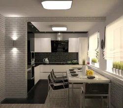 Kitchen design 15 sq m with a sofa in the apartment