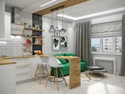 Kitchen design 15 sq m with a sofa in the apartment