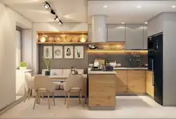 Kitchen design 15 sq m with a sofa in the apartment