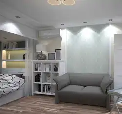Design of a room divided into two zones: bedroom and living room