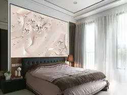 Photo wallpaper in the bedroom in the interior above the bed