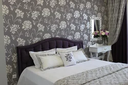 Wallpaper with a pattern in the bedroom interior photo