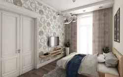 Wallpaper with a pattern in the bedroom interior photo