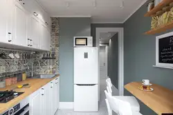 Kitchen design 6 square meters with a refrigerator in Khrushchev