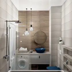 Bathroom interior with toilet and washing machine in apartment