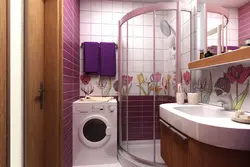 Інтэр'ер ваннай з туалетам і пральнай машынай у кватэры