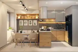 Design of a corner kitchen with a living room in the house