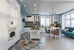 Tile design for a combined living room and kitchen