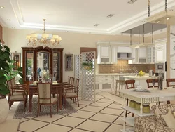 Tile design for a combined living room and kitchen