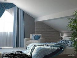 Bedroom Design In The Attic With A Sloping Ceiling