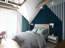 Bedroom design in the attic with a sloping ceiling