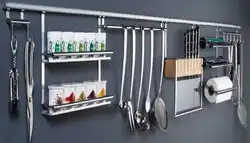 Kitchen railing with hooks photo